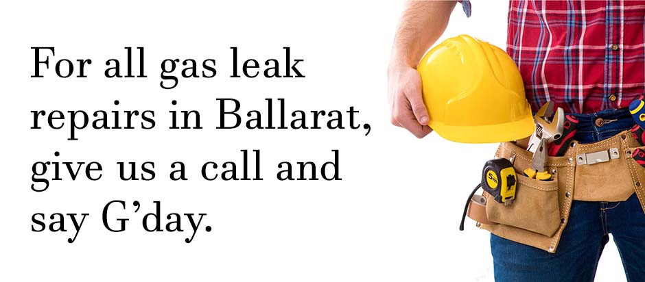 Plumber standing with tools on a white background with text relating to gas leak repairs