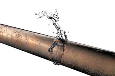 a burst pipe on white background