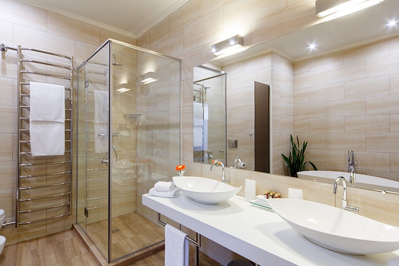 Finished plumbing installations in a modern bathroom