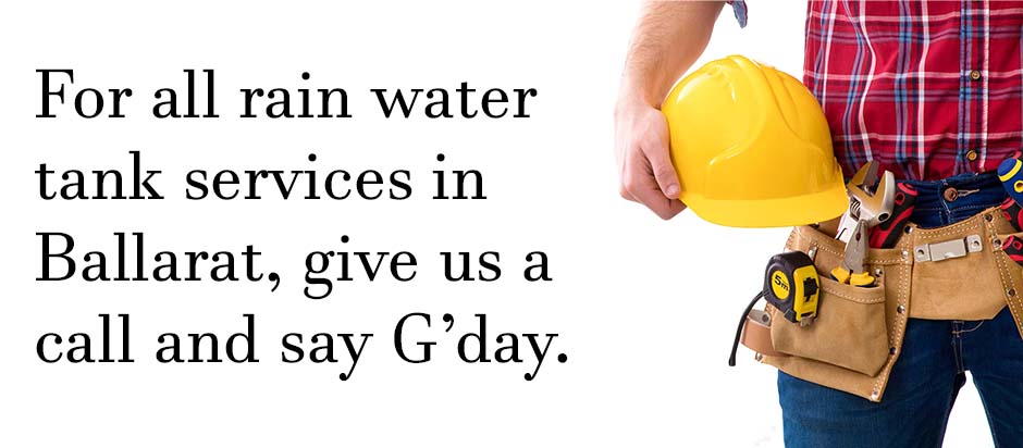 Plumber standing with tools on a white background with text relating to rain water tank services