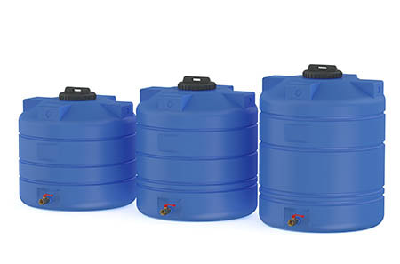 Blue rainwater collection tanks